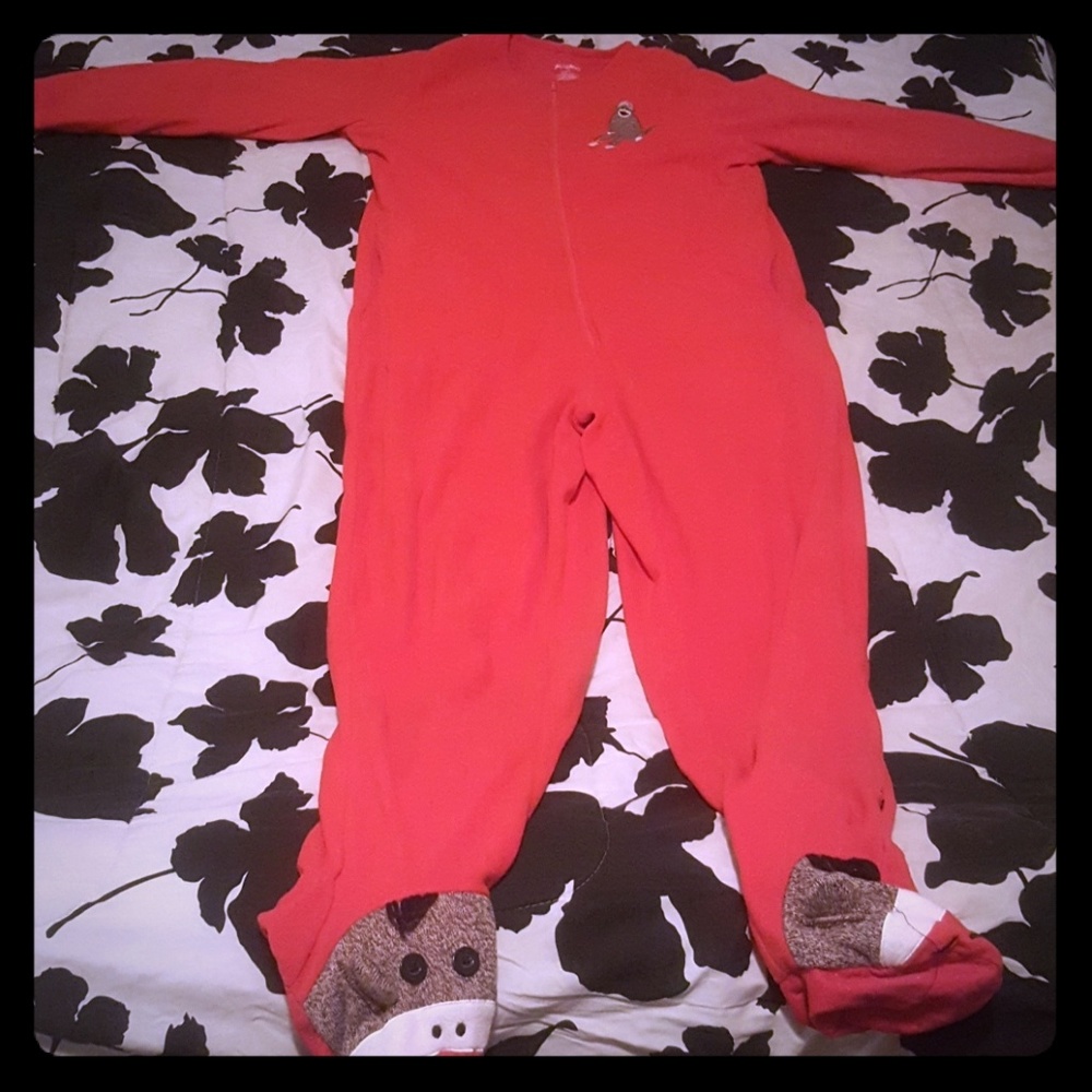 Red Adult Onesie Sock Monkey
